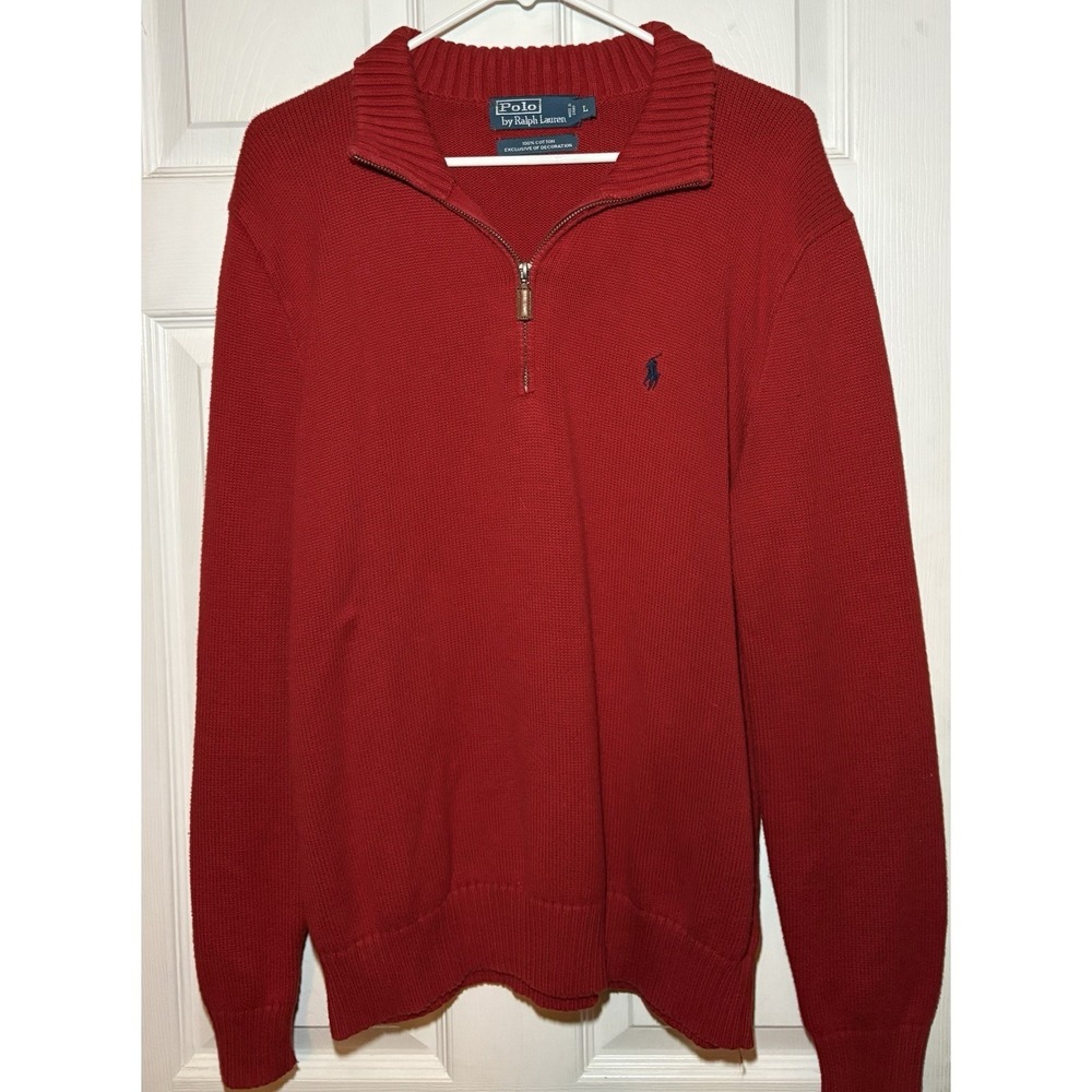 Vintage Polo Ralph Lauren Sweater Mens Large Red 1/4 Zip Pullover VTG